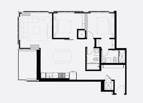 A black and white floor plan of a house with multiple rooms.